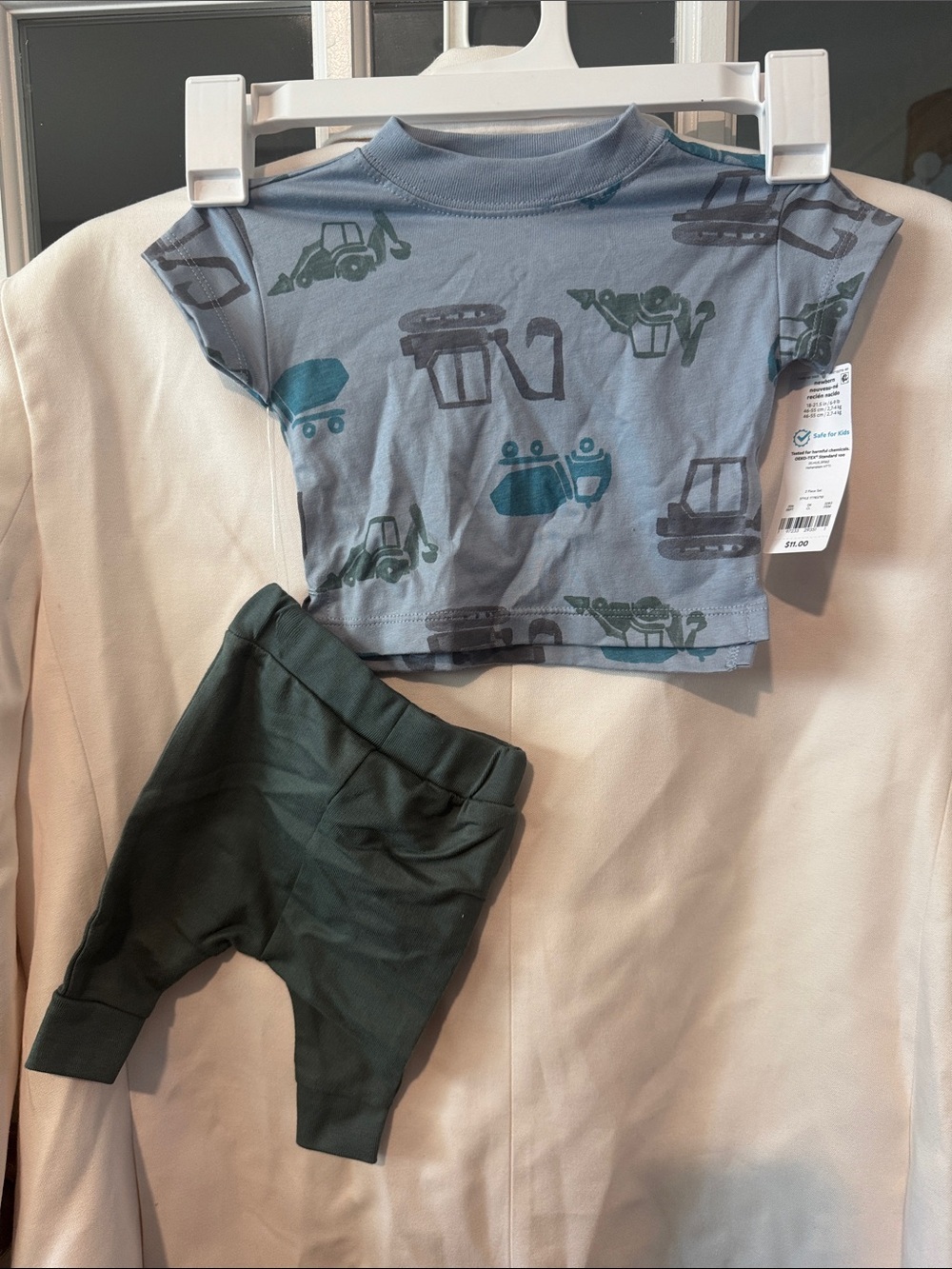 Bundle: 2PCS Carter's Light Blue Tee with Green Truck Prints & Dark Green Pants